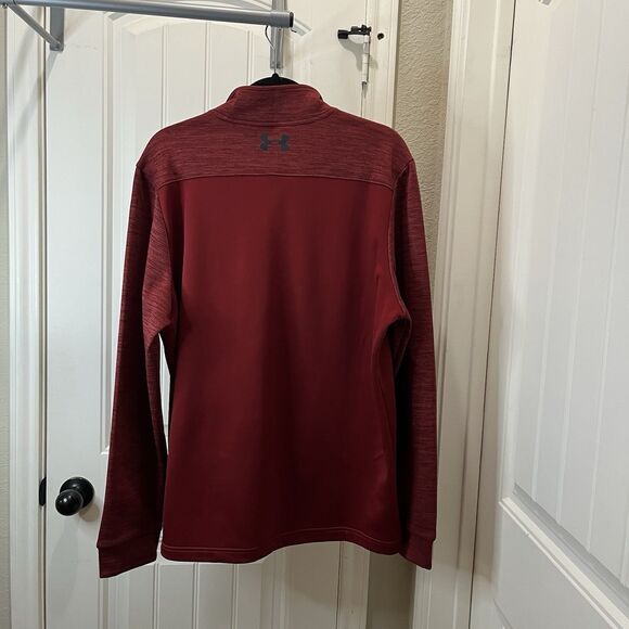 Under Armour Sweater Mens Size L Heather Quarter Zip Maroon Fleece Jacket Loose - Picture 6 of 9